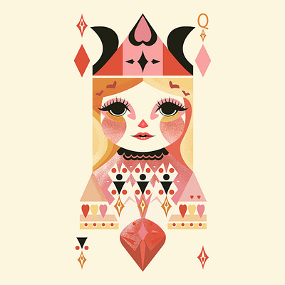 Queen of Pain cards girl hearts ill illustration queen vector
