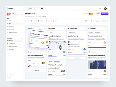 Task Management Dashboard creativedashboard dashboard designinspiration moderndesign productivity softwaredesign taskmanagement uiux userinterface visualdesign