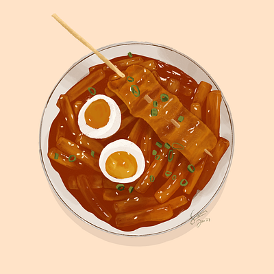 Ttokpokki - Food Illustration design food illustration graphic design graphic design illustration illustration semi realistic ttokpokki