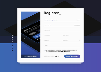 Register Form brand branding create account design graphic design illustrator ai inputs mockup photoshop psd popup print designer radio check box register form senior designeer seraphin bnce seraphinbrice.fr sign in typo typography ui ux designer uix designer