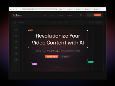 Davanta - AI Video Content agency ai dark digital elementor framer generator landing marketing mode page platform saas software style ui video webflow website wordpress