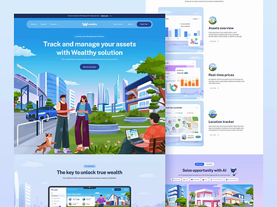 Wealthy - Asset Management Dashboard Landing Page Animation 💰 animation asset branding clean dashboard design finance fintech illustration interaction landing page management motion graphics orely property responsive ui